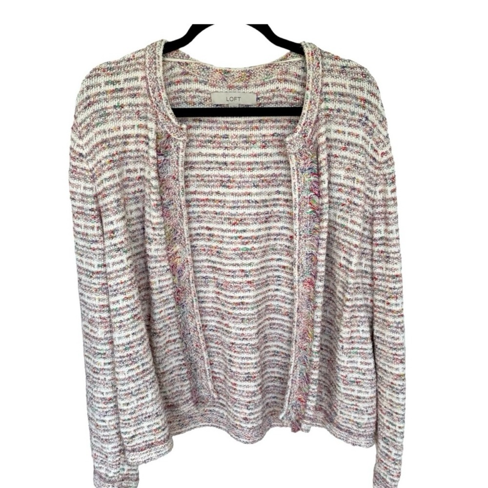 Loft women’s multicolor Fringe Open front Sweater Jacket Size XL